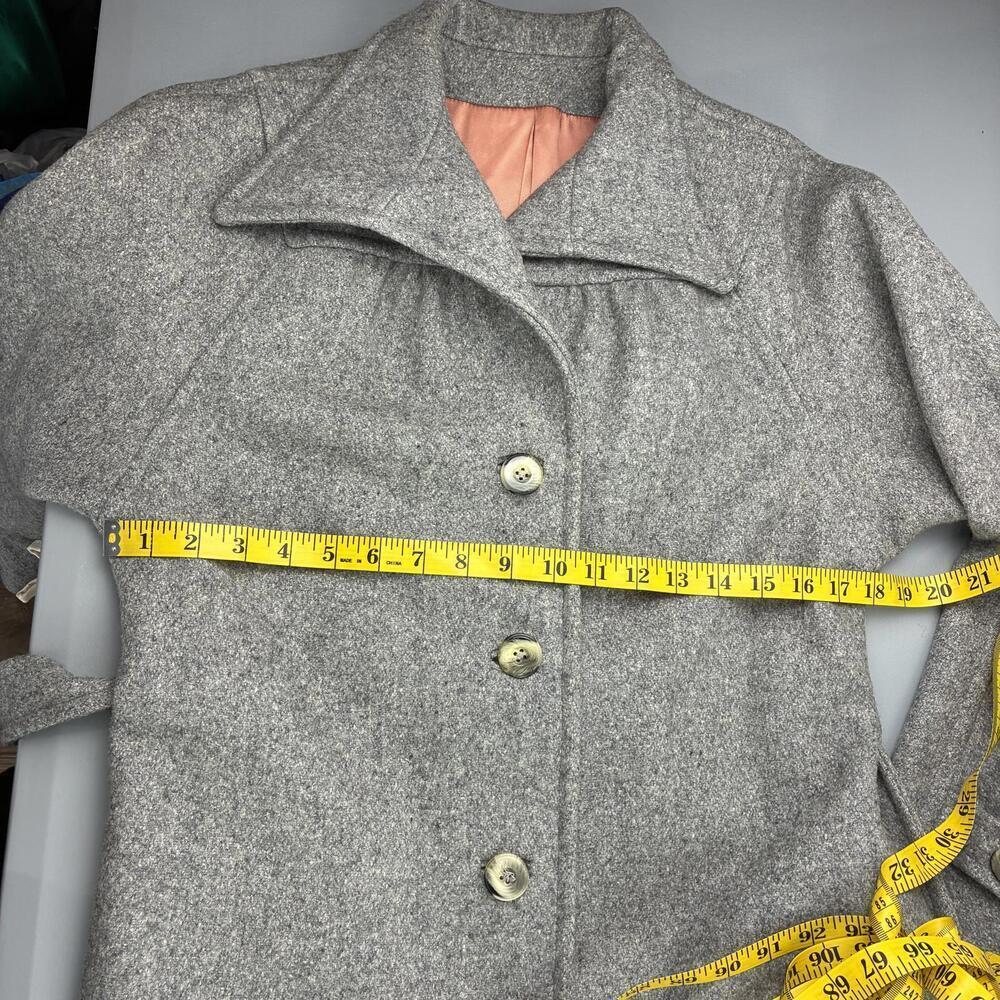Rare Vintage Youthcraft Gray Wool Long Button Front Coat with Belt, Medium - Picture 6 of 9